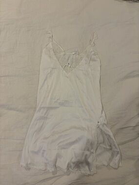 Delicate White Lace-Trim Satin Chemise